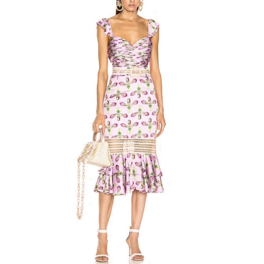 PATBO Patricia Bonaldi Bright Lilac Jute Trim Cutout Midi Dress Size 0